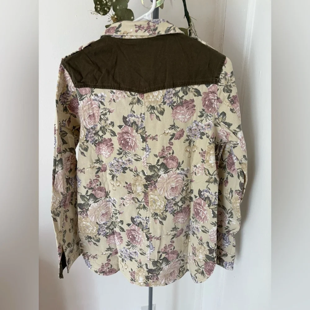 Rare Y2K Cottagecore Jacket Floral Print Beige Vintage Button Up Embellished S - Picture 6 of 6